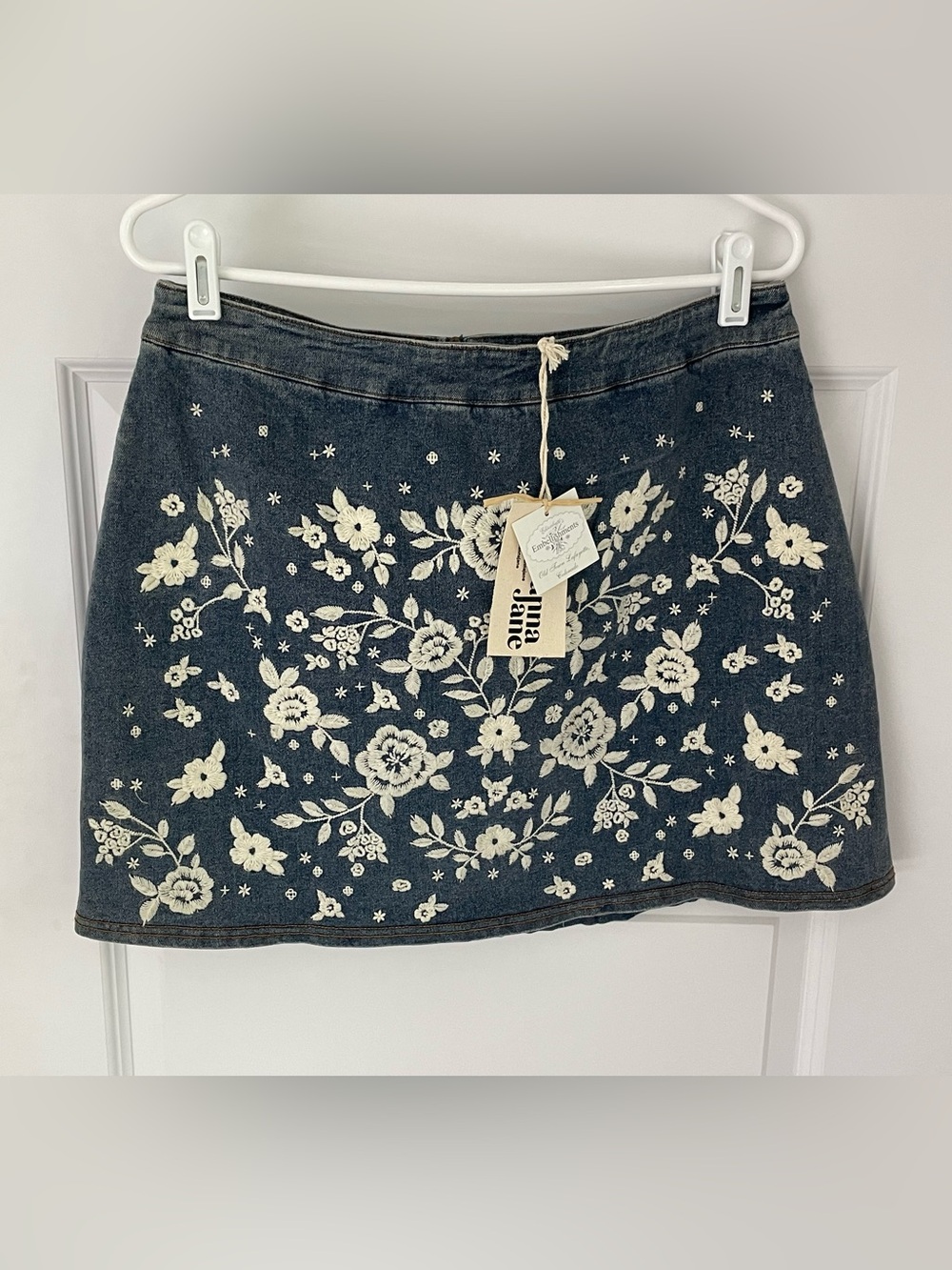Savanna Jane Floral Embroidered Denim Lg Skirt Boho Cottagecore Whimsy Y2K Style